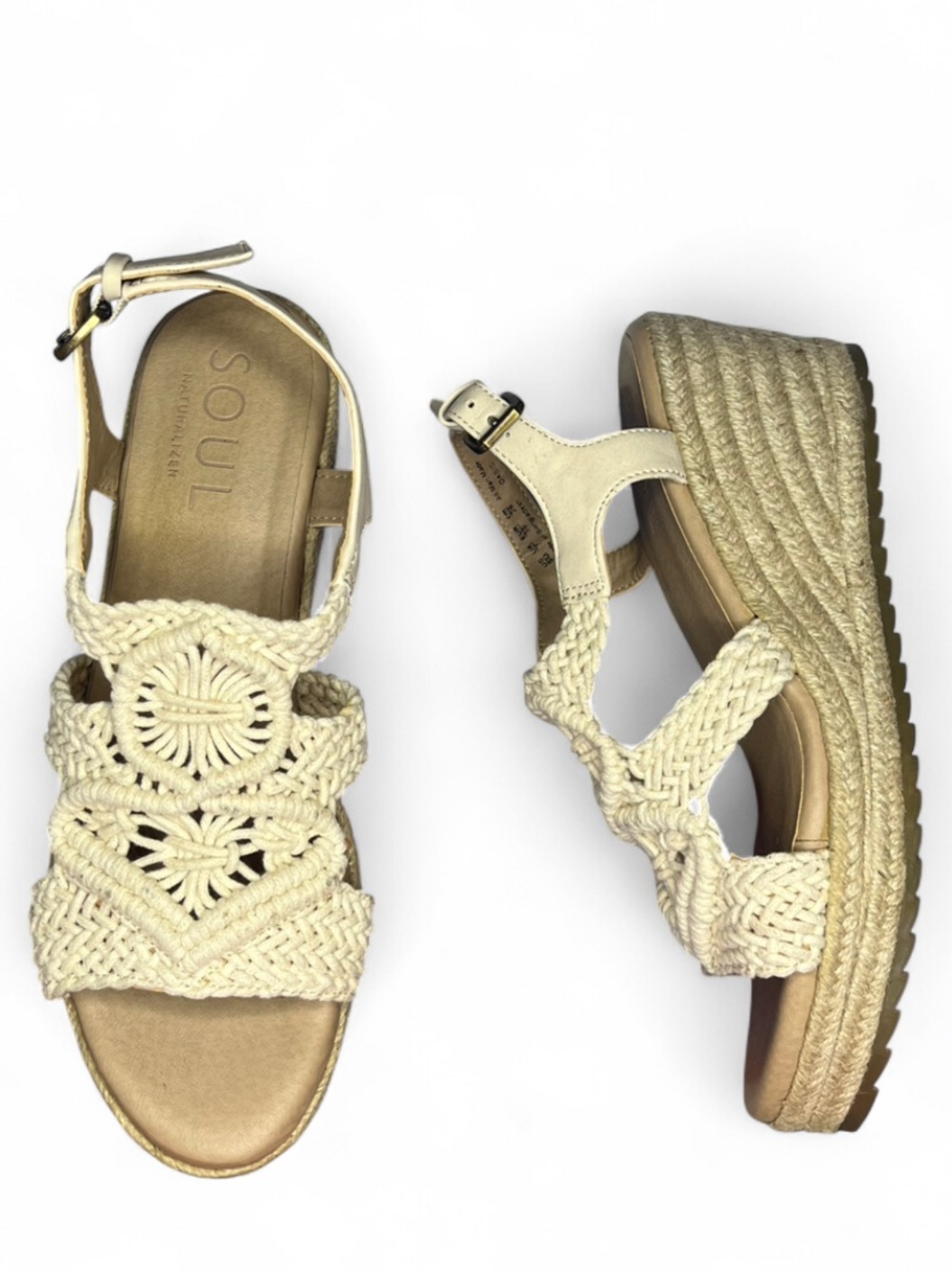 Soul Naturalizer Oasis Espadrille Wedge Macrame Sandals Womens 9 Cream Crochet